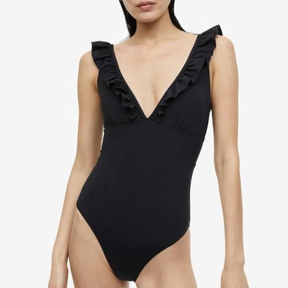 H&M Mama Ruffle Trimmed One Piece Swimsuit Black Size XL - Picture 10 of 10
